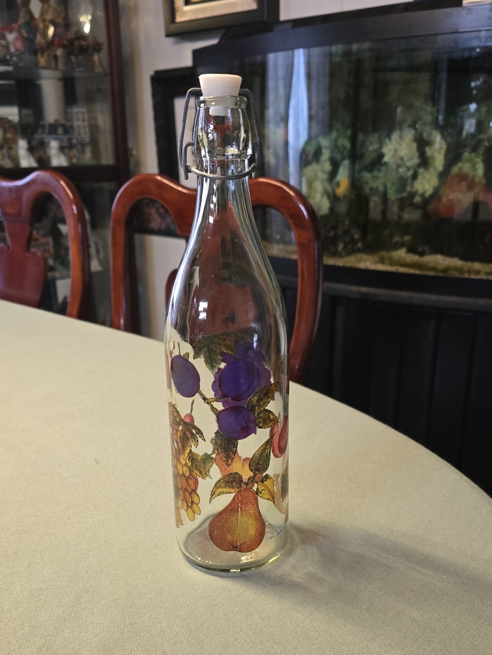 Vintage. Decorative Fruit Glass Italy Wine Bottle with Swing Top